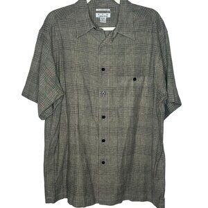 Ron Chereskin Mens Plaid Short Sleeve Button-Up Shirt L Linen Blend Gray